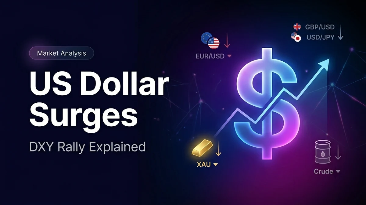 Premium Masterrit blog image explaining the US Dollar Index DXY rally and its impact on traders